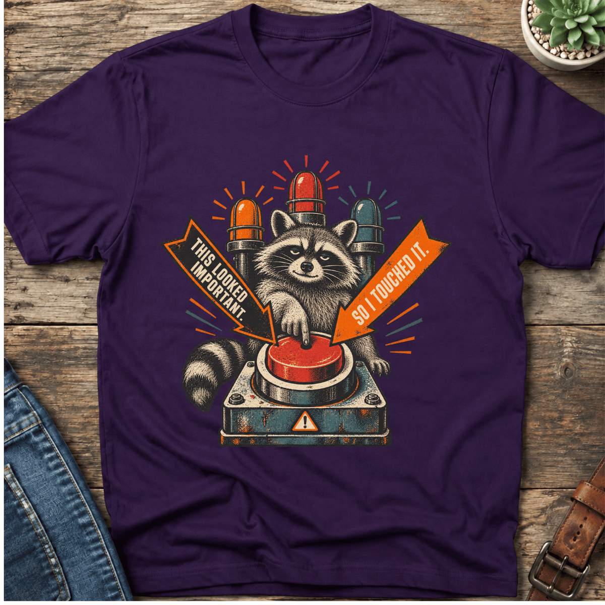 Important Button Raccoon T-Shirt