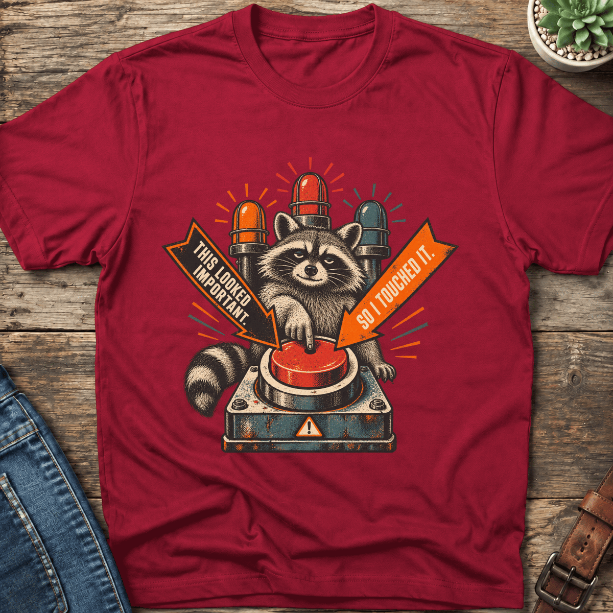 Important Button Raccoon T-Shirt