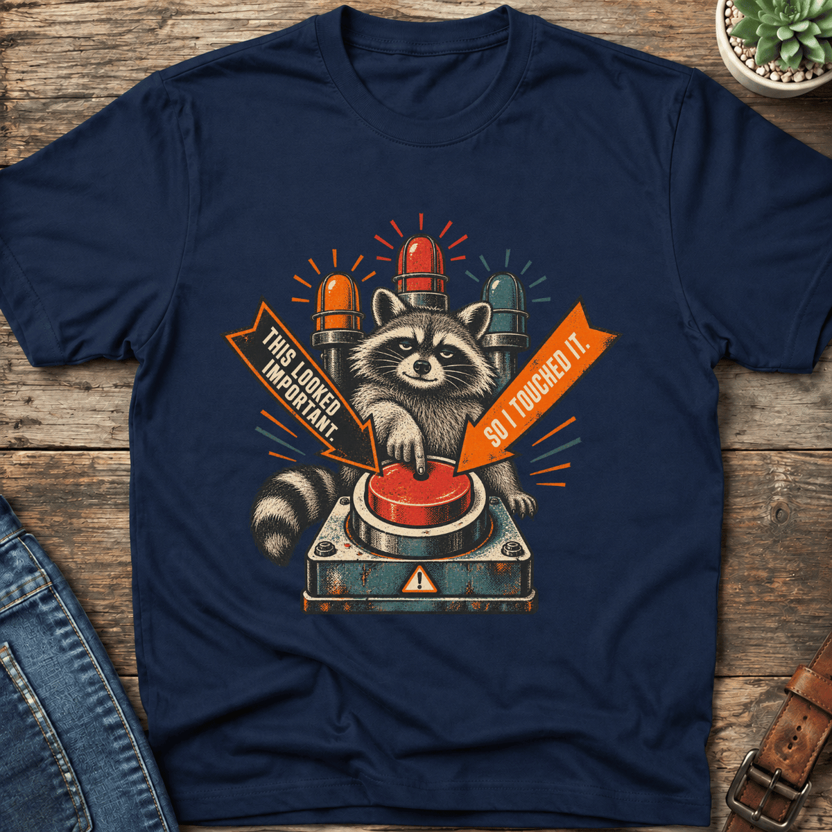 Important Button Raccoon T-Shirt