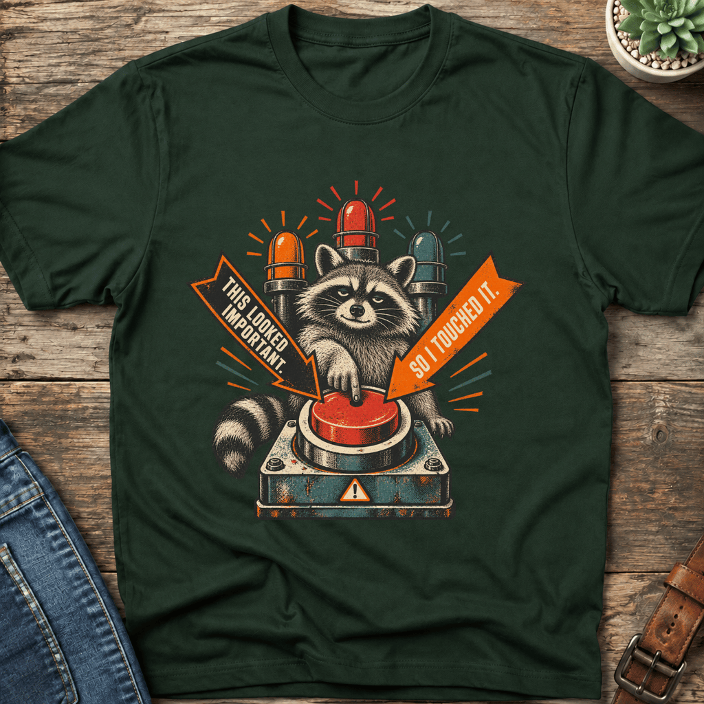 Important Button Raccoon T-Shirt